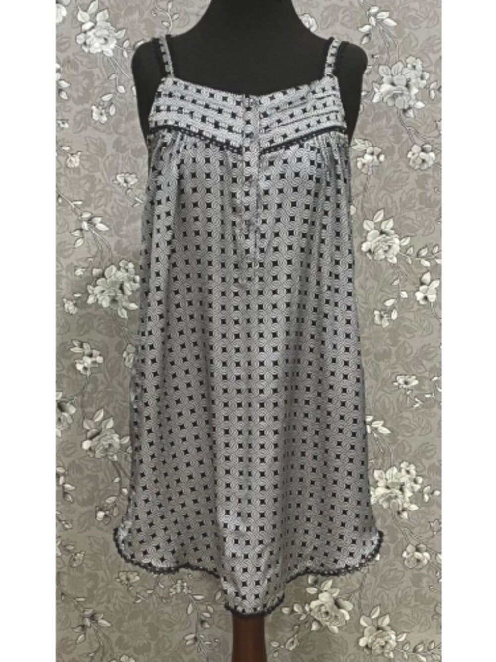 SoieRose Black White Satin Victorian Style Nightgown SR-1245